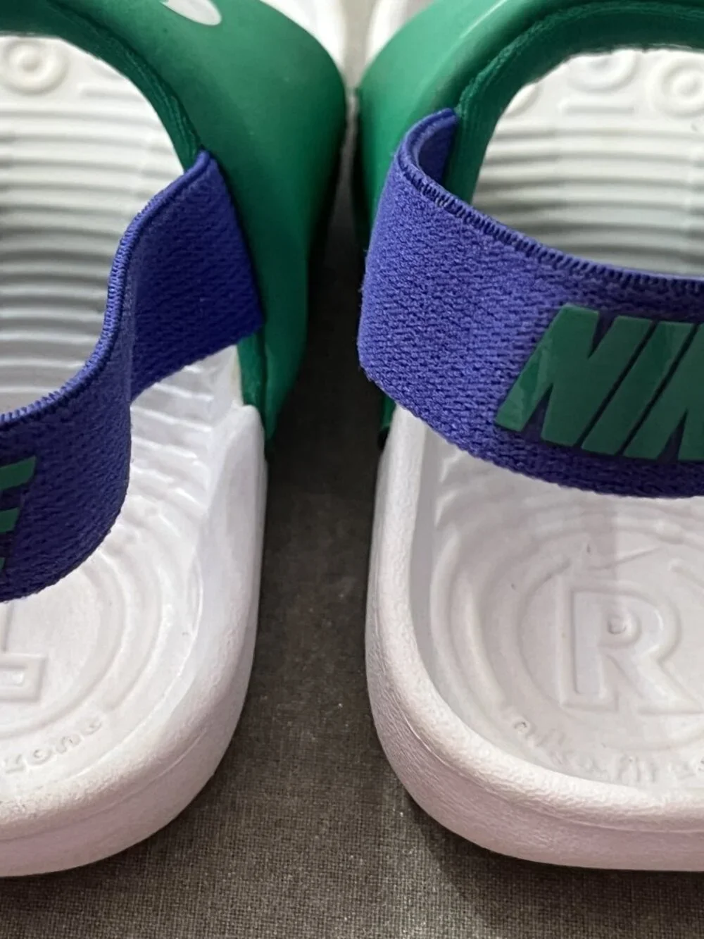 NIKE Kawa Slides Toddler 5C Boy Green Purple Strap Sandal Slides BV1094-300